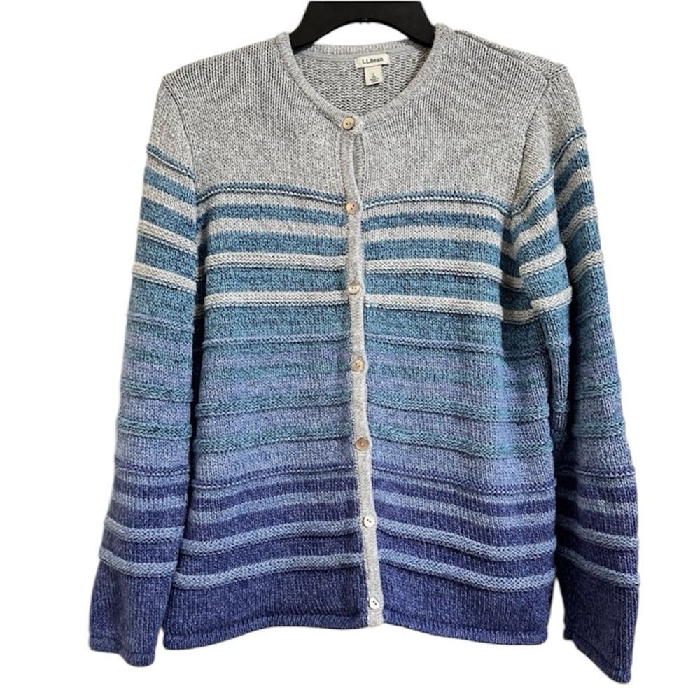 L.L BEAN OMBRE CHUNKY KNIT BUTTON LONG SLEEVE CARDIGAN 100% COTTON LARGE